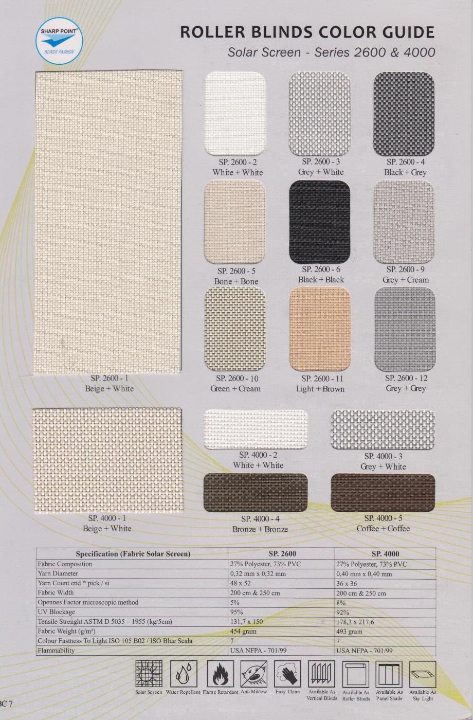 Jual Roller Blind Sharp Point Solar Screen Sp.2600 & Sp.4000